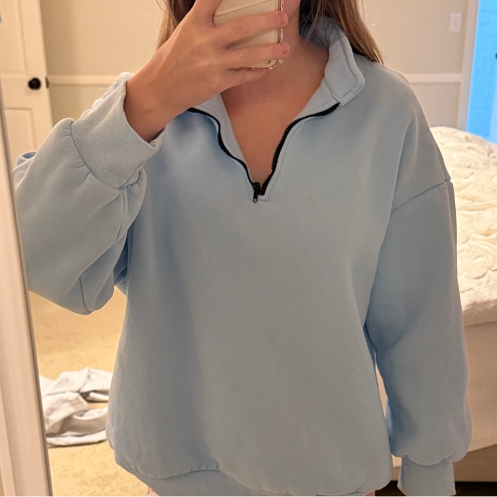 Light Blue Quarter-Zip Pullover - NOTE zipper is broken but very cute on